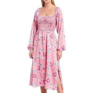 ANTHROPOLOGIE WAYF EUC Blush Pink Smocked Floral Lightweight Flowy Midi Dress